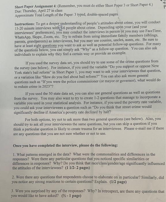 Short Paper Assignment 4 Remember You Must Do Chegg