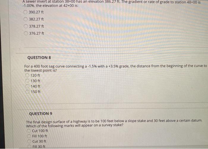 Solved A Sewer Invert At Station 38+00 Has An Elevation | Chegg.com