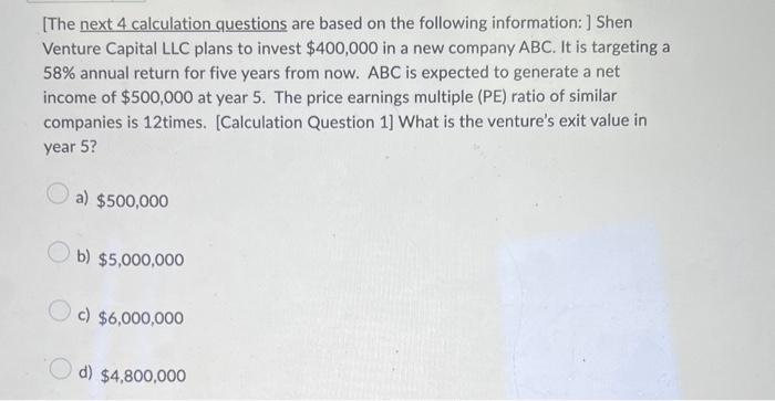 Solved [The next 4 calculation questions are based on the | Chegg.com