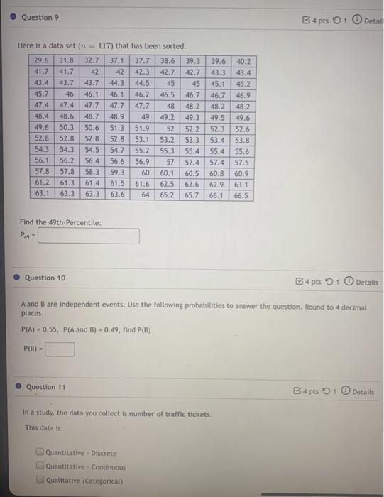 Solved Question 9 B 4 pts + Detail 47.7 Here is a data set | Chegg.com