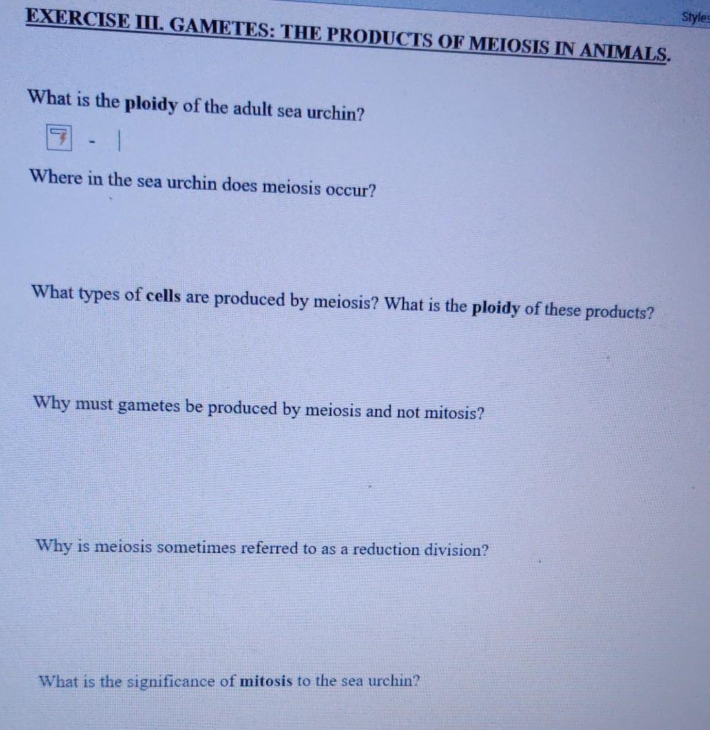 Solved EXERCISE TI GAMETES: THE PRODUCTS OF MEIOSIS IN 