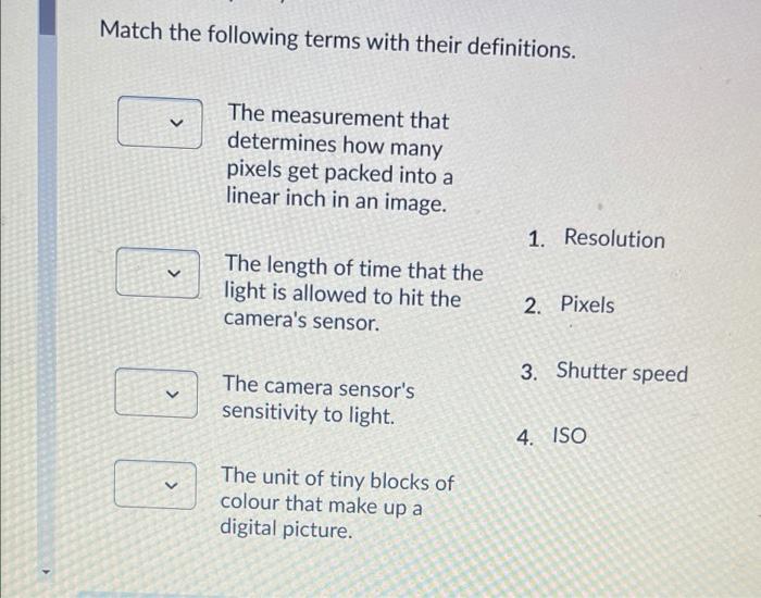 Solved Match the following terms with their definitions. V