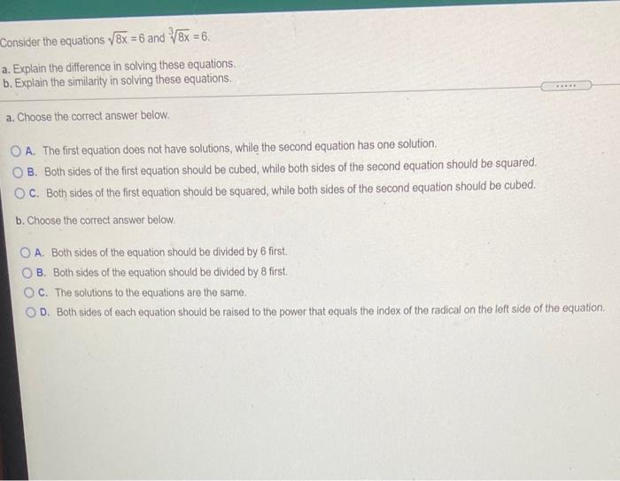 Solved Consider The Equations V8x 6 And 8x 6 A Explain