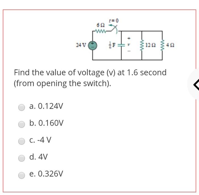 Solved T 0 6 W 24v F 12 Find The Value Of Voltage V A Chegg Com