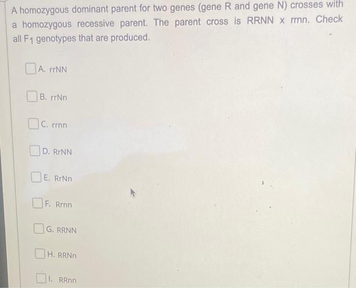 Solved A homozygous recessive parent 1 for gene G crosses | Chegg.com