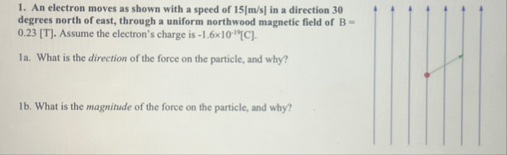 Solved An electron moves as shown with a speed of 15[ms] ﻿in | Chegg.com