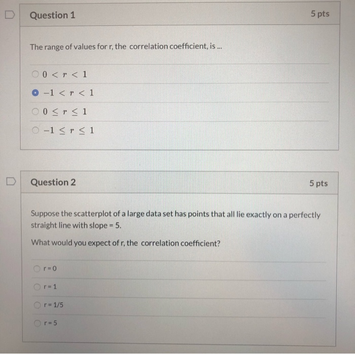 Solved Question 1 5 pts The range of values for r, the | Chegg.com