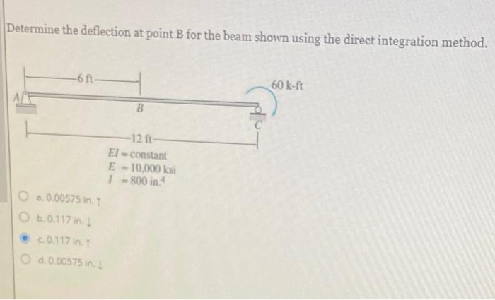 Solved Determine the deflection at point B for the beam | Chegg.com