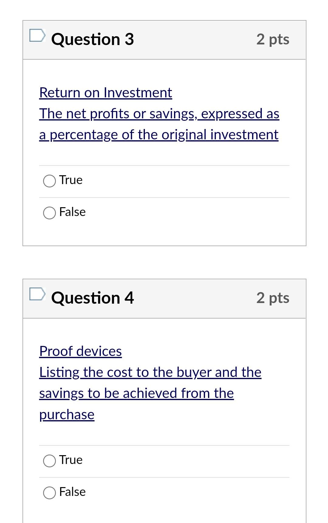 Solved Question 3 2 pts Return on Investment The net profits | Chegg.com