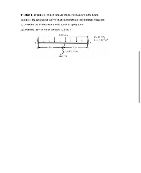 Solved Problem 2 (25 points): For the beam and spring system | Chegg.com