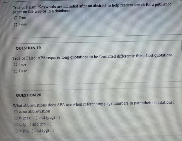 Solved True Or False Keywords Are Included After An Abst Chegg Com