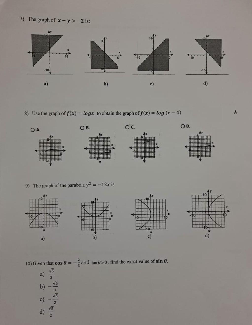 Solved 7 The Graph Of X Y 2 Is 10 A B C D 8 Use The Chegg Com