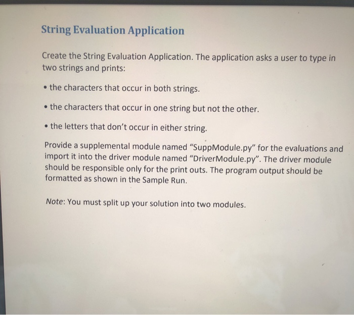 Solved String Evaluation Application Create the String | Chegg.com