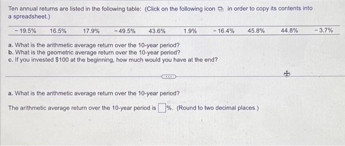 Solved Ten annual returns are listed in the following table: | Chegg.com