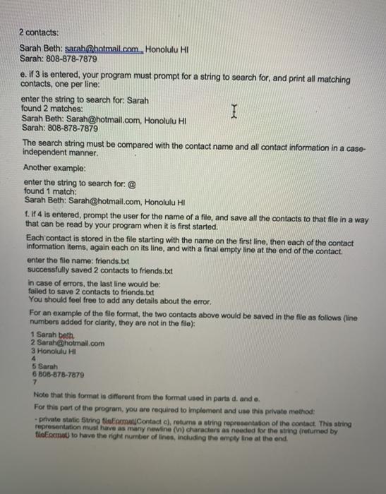 Solved - so far A. Write a Contact class (Contact.java) to | Chegg.com