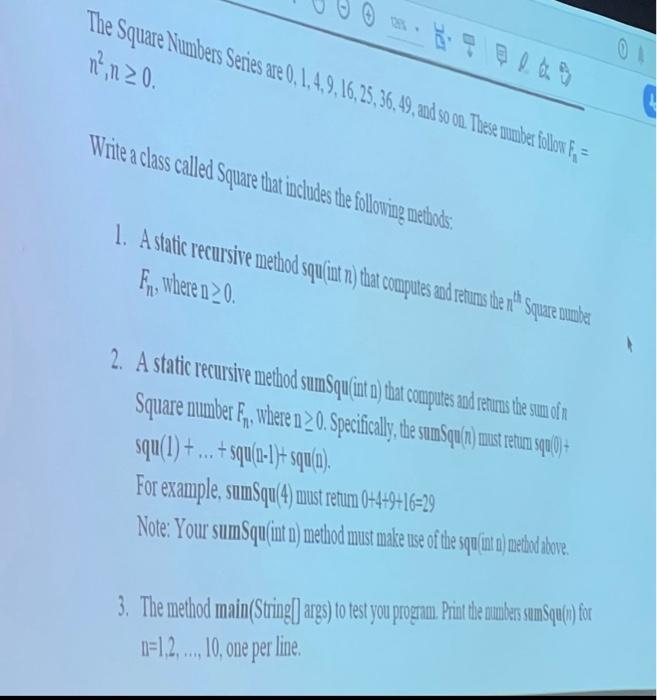 Solved n2,n≥0. Write a class called Square that includes the | Chegg.com