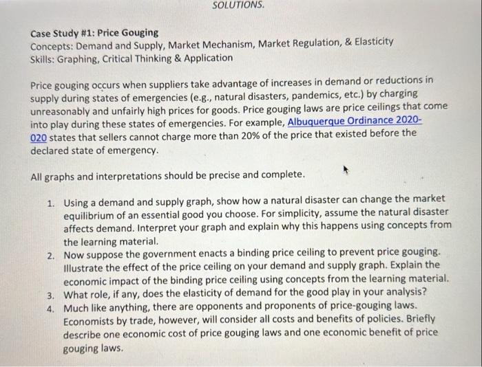 Solved Case Study \1 Price Gouging Concepts Demand and