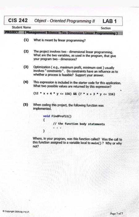 Solved Information about This Project Linear Programming is | Chegg.com