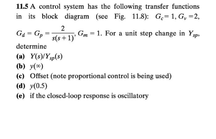 Solved 11.5 A Control System Has The Following Transfer | Chegg.com