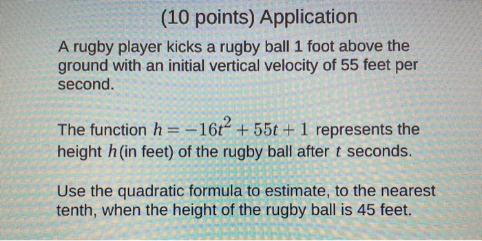 Solved (10 points) Application A rugby player kicks a rugby | Chegg.com