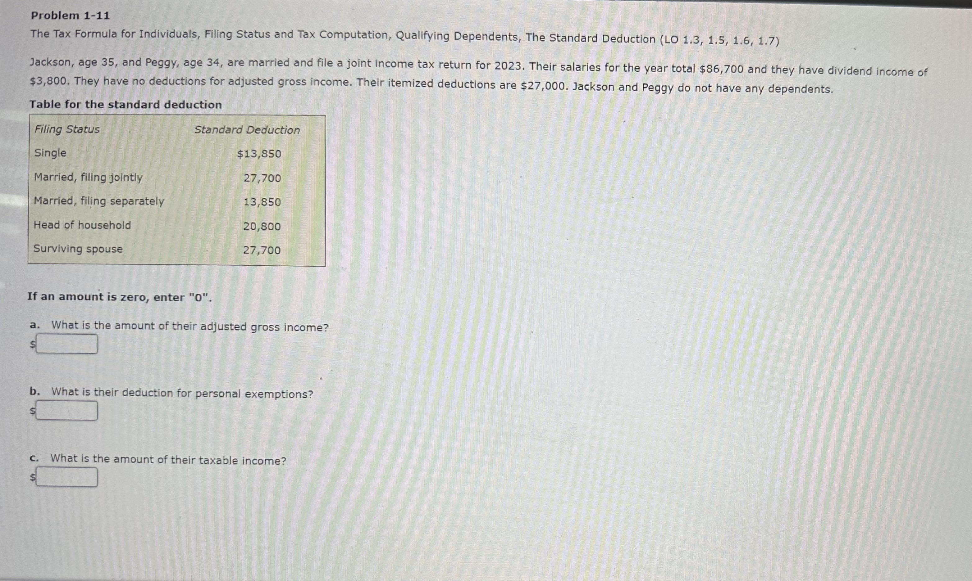 Solved Problem 1-11The Tax Formula for Individuals, Filing | Chegg.com