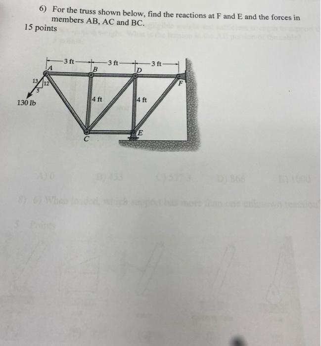 Solved 6) For the truss shown below, find the reactions at F | Chegg.com