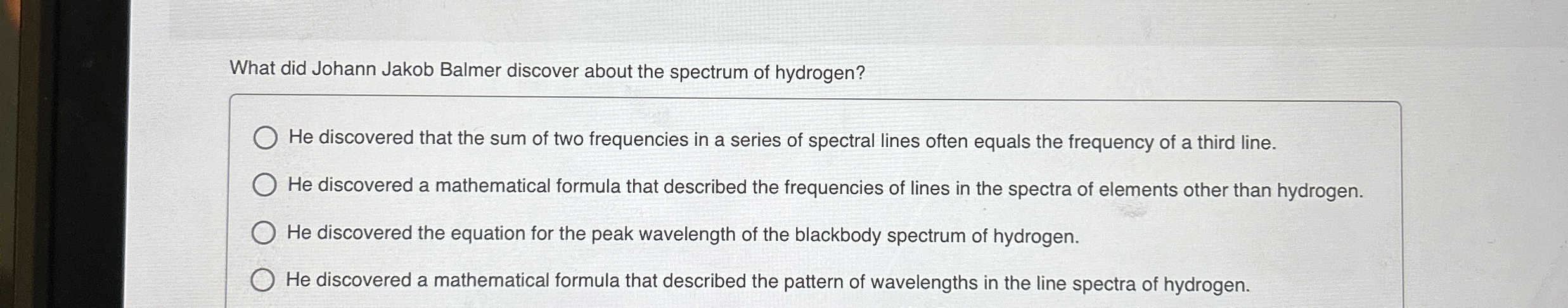 Solved What did Johann Jakob Balmer discover about the | Chegg.com