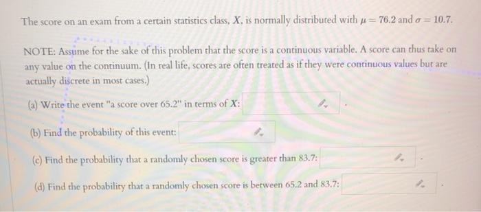 Solved The score on an exam from a certain statistics class, | Chegg.com