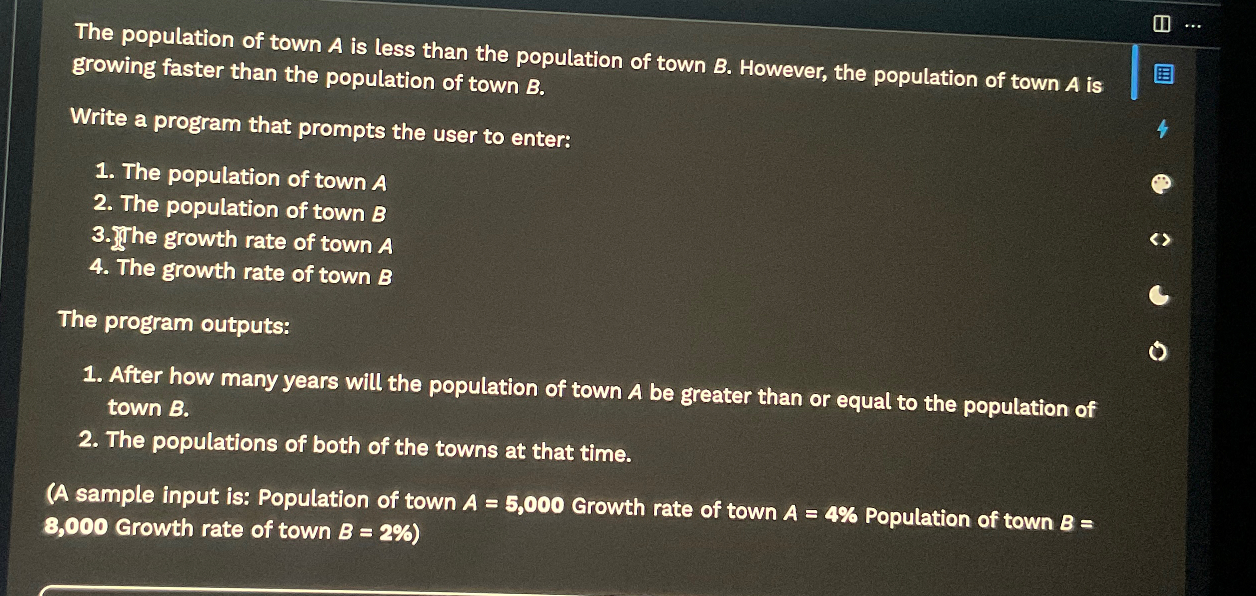 Solved The population of town A ﻿is less than the population | Chegg.com