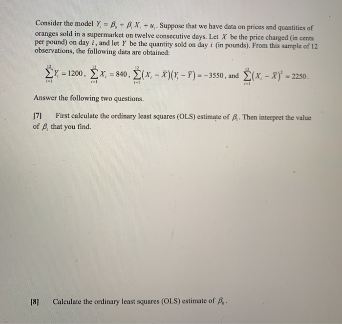 Solved Consider The Model Y = B. + B. X. + U. Suppose That | Chegg.com