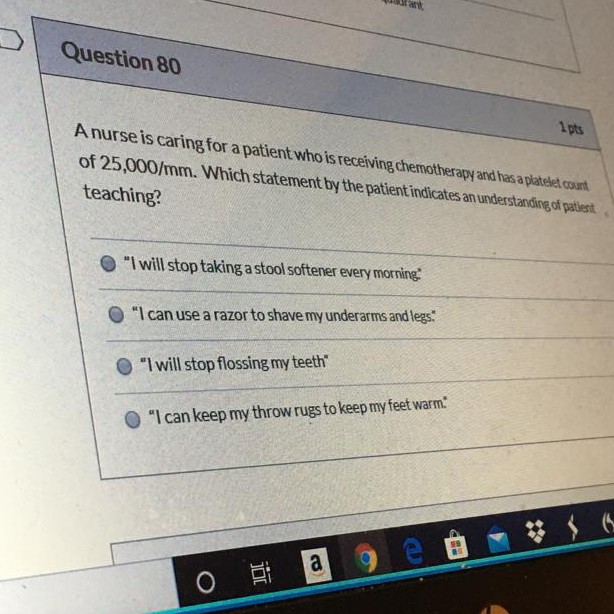 Solved J Question 80 1 pts A nurse is caring for a patient | Chegg.com
