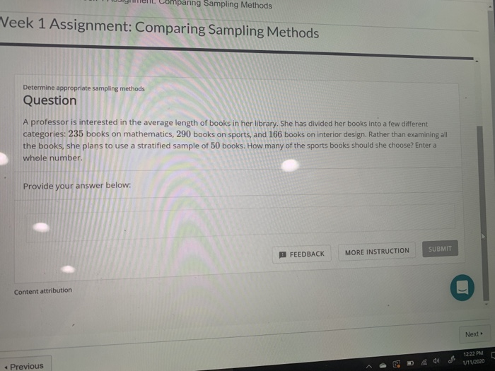 Solved Y Ent Comparing Sampling Methods Veek 1 Assignment Chegg Solved Y Ent Comparing Sampling Methods Veek 1 Assignment Chegg