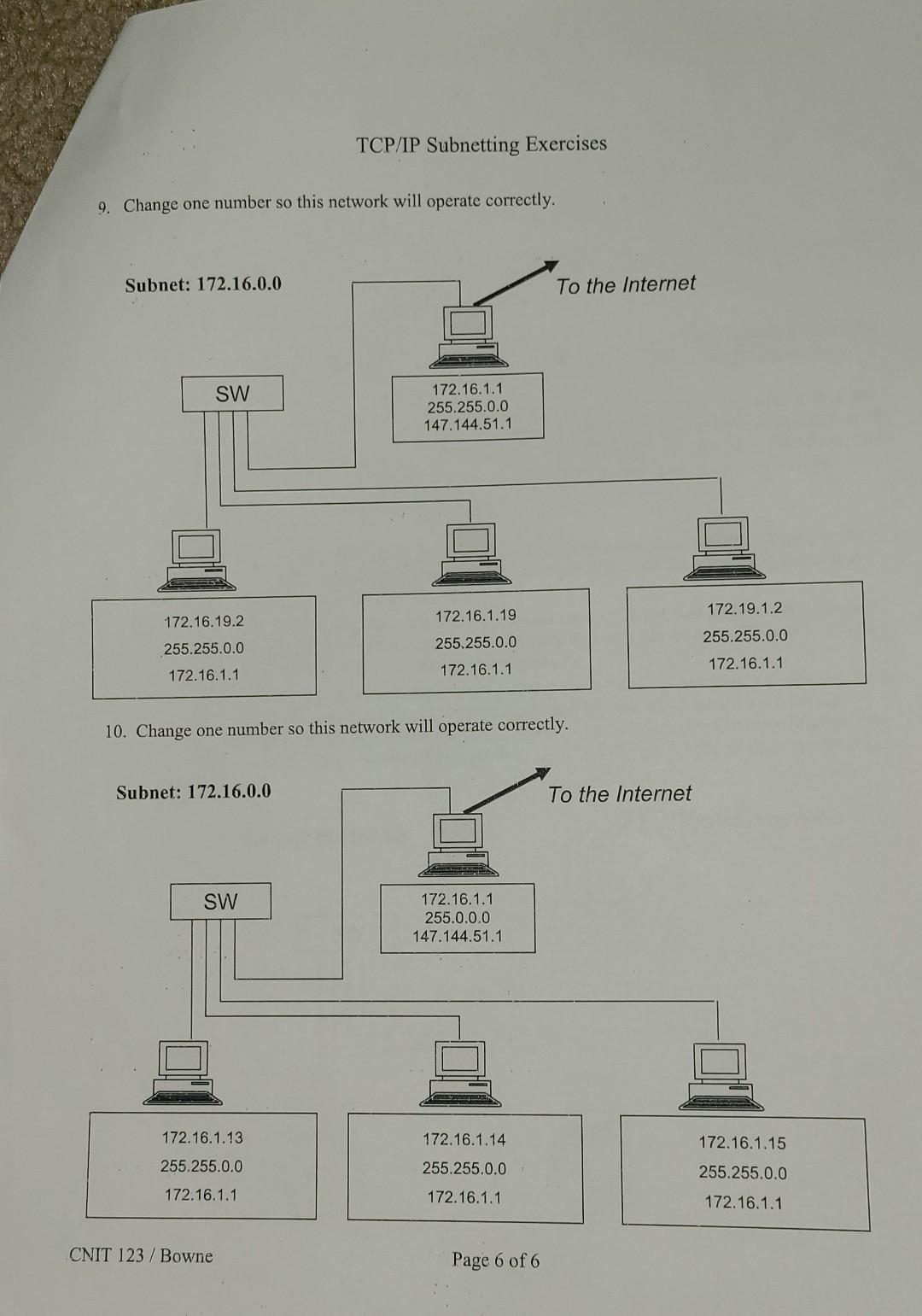 Solved TCP/IP Subnetting Exercises 9. Change one number so | Chegg.com