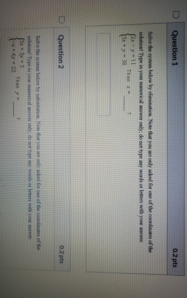 Solved D Question 1 0.2 pts Solve the system below by | Chegg.com