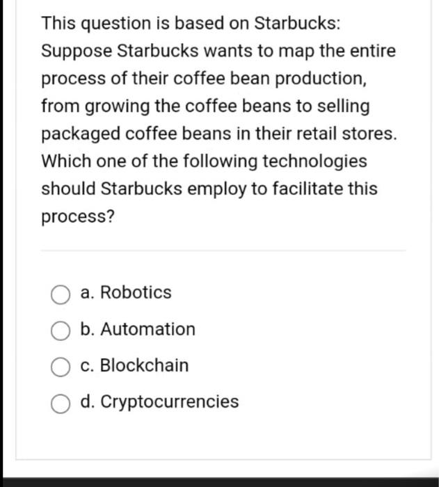 Solved This question is based on Starbucks Suppose