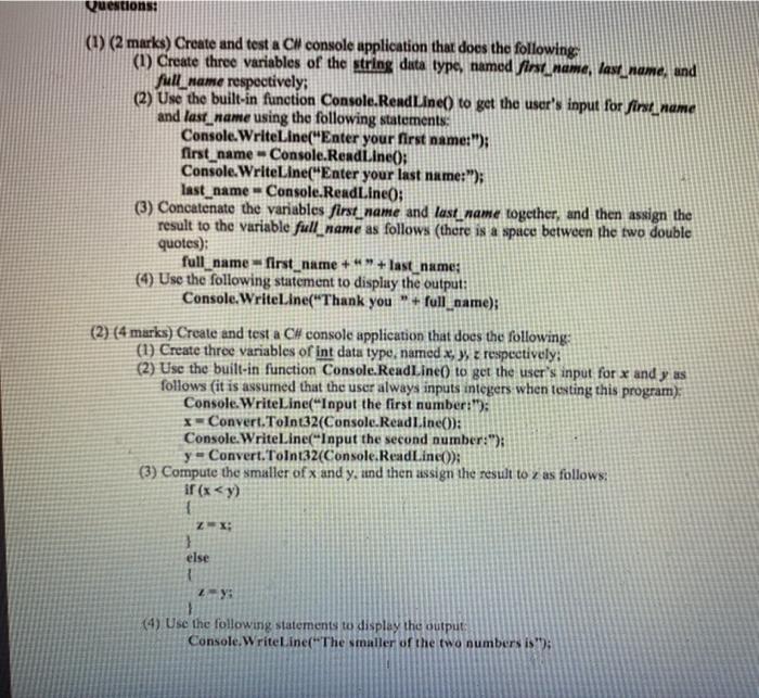 solved-questions-1-2-marks-create-and-test-a-c-console-chegg