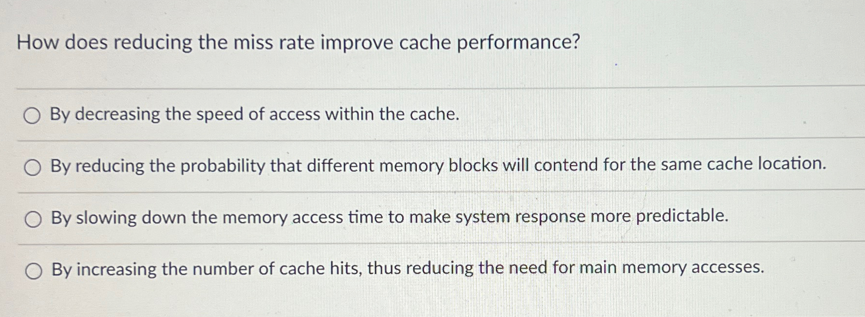 Solved How does reducing the miss rate improve cache | Chegg.com