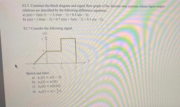 E2.5. Construct the block diagram and signal flow graph of the discrete time systems whose input-output
relations are describ