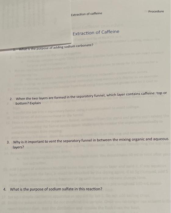 Solved Extraction of caffeine ffeine procedure Extraction of 