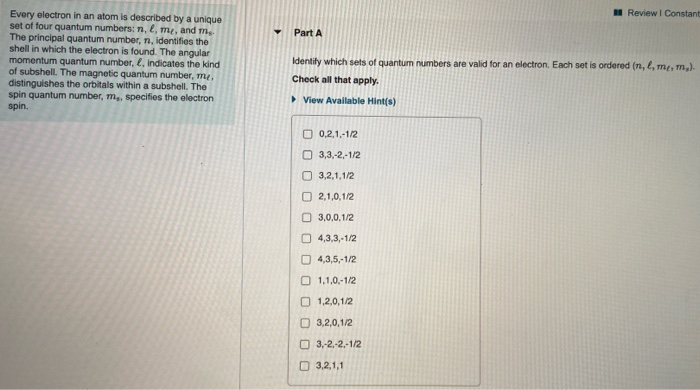 Solved Review Constant Part A Every electron in an atom is | Chegg.com