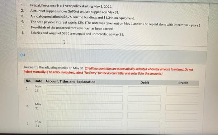 prepare an adjusted trial balance on may 31