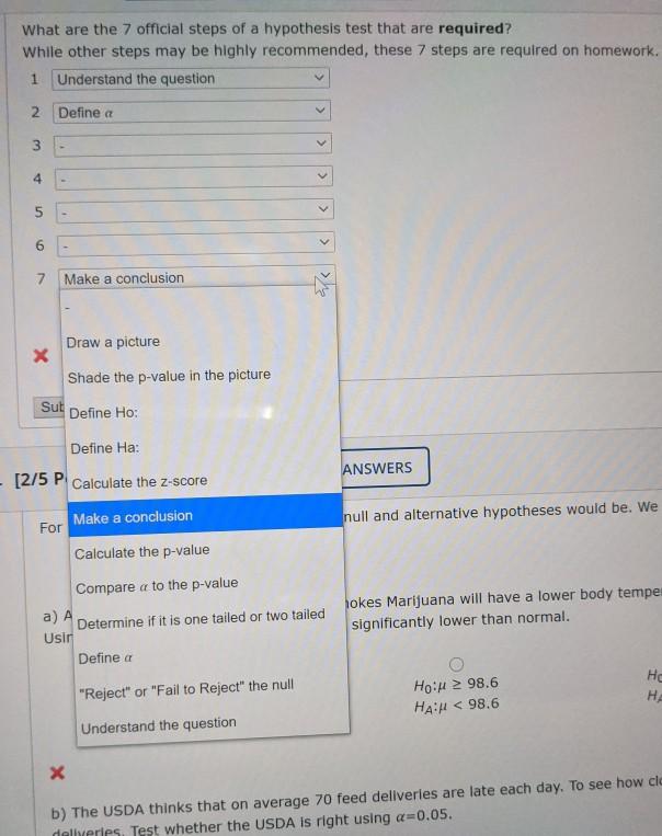 Solved What are the 7 official steps of a hypothesis test | Chegg.com