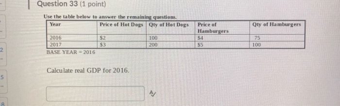 Solved Question 33 (1 point) Use the table below to answer | Chegg.com