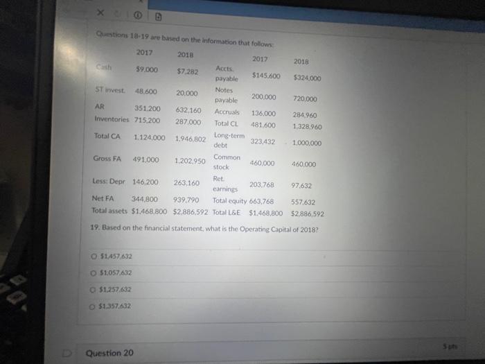 Questions 18-19 are based on the information that | Chegg.com