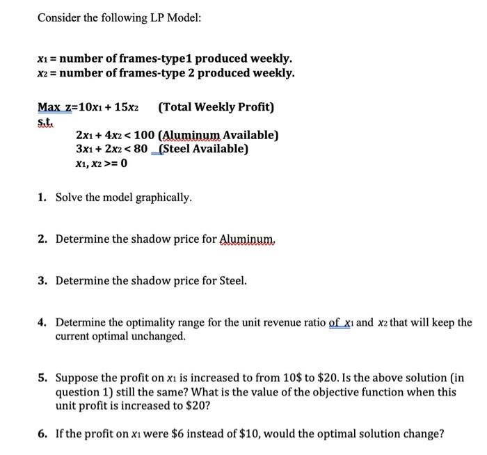 Solved Consider the following LP Model: x1 = number of | Chegg.com