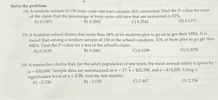 Solved olve the problem. 14) A random sample of 139 | Chegg.com