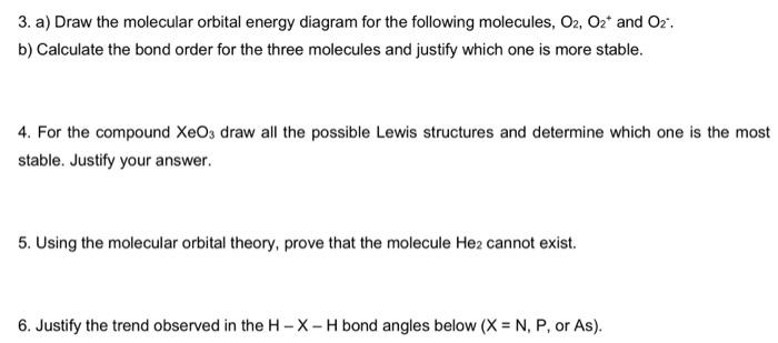 Solved 3. A) Draw The Molecular Orbital Energy Diagram For | Chegg.com