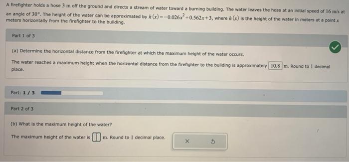 Solved A firefighter holds a hose 3 m off the ground and | Chegg.com