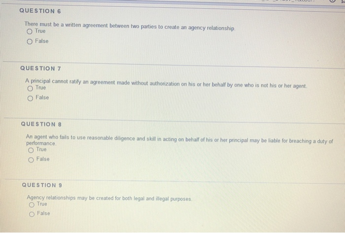 Solved QUESTION 6 There must be a written agreement between | Chegg.com