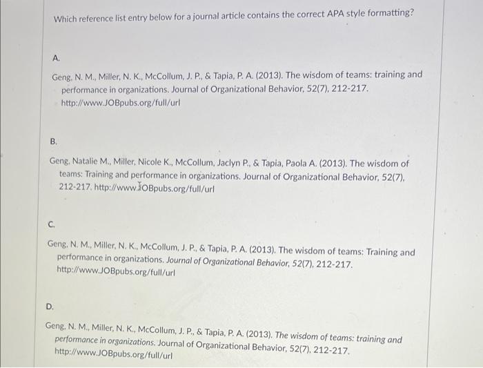 Which reference list entry below for a journal | Chegg.com